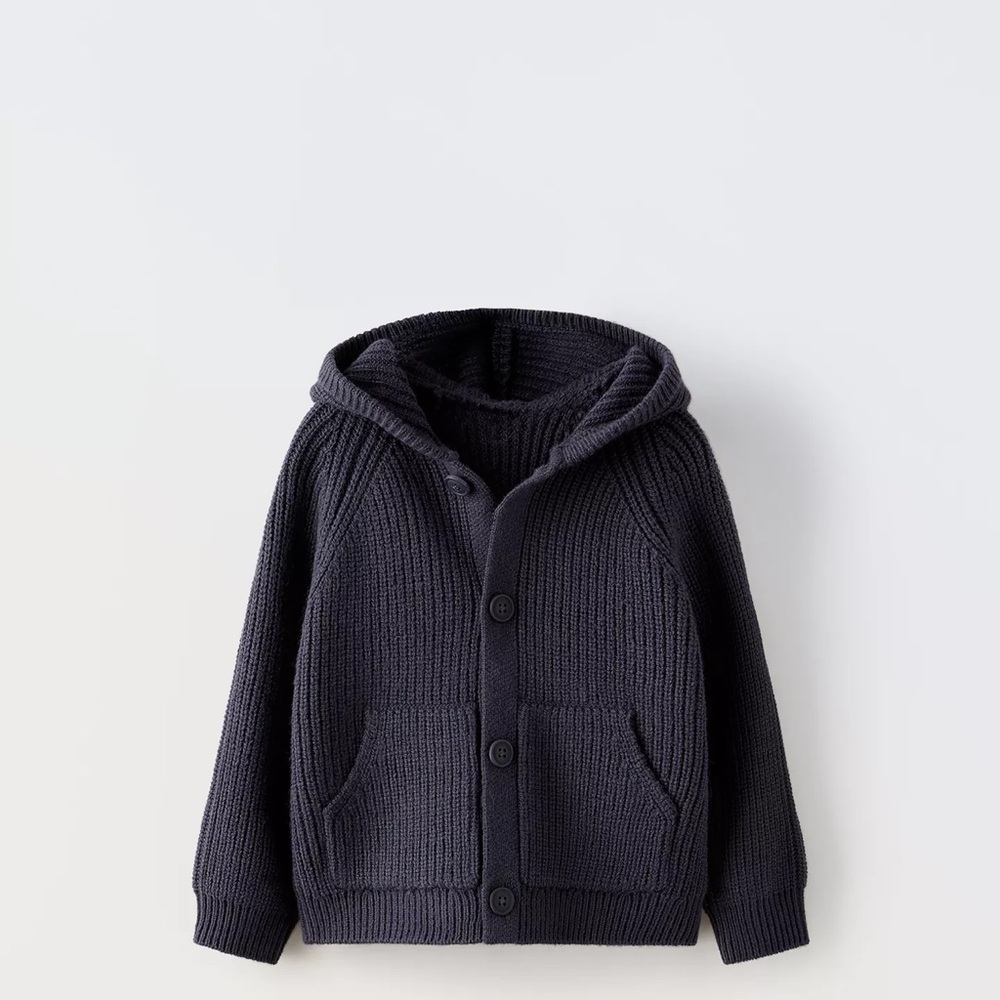 Cozy Black Knit Hooded Cardigan